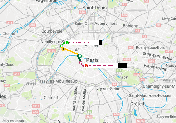 plan itinéraire ratp de Porte Maillot à Sèvres-Babylone