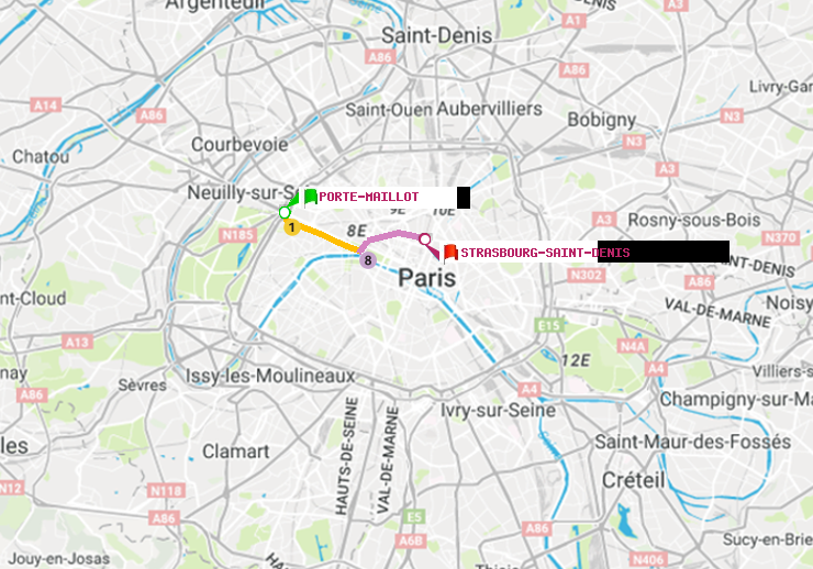 plan itinéraire ratp de Porte Maillot à Strasbourg-Saint-Denis