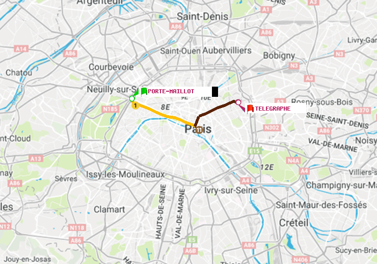 plan itinéraire ratp de Porte Maillot à Telegraphe