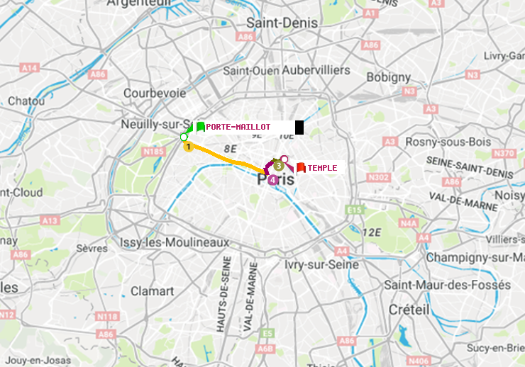 plan itinéraire ratp de Porte Maillot à Temple
