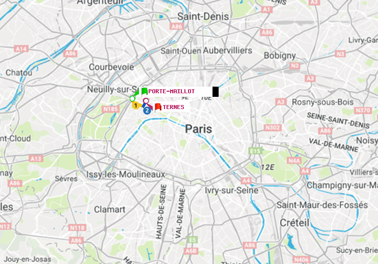 plan itinéraire ratp de Porte Maillot à Ternes