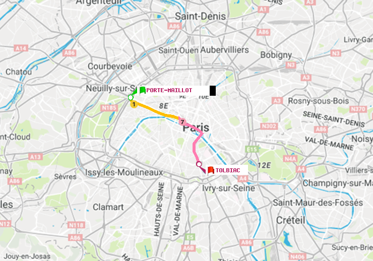 plan itinéraire ratp de Porte Maillot à Tolbiac