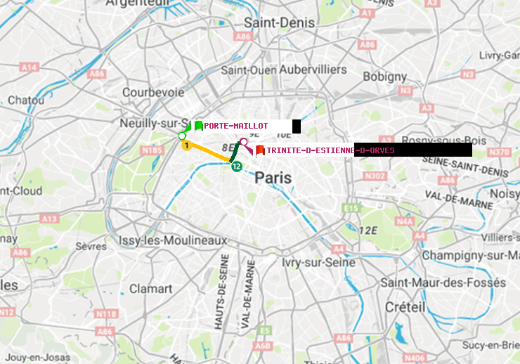 plan itinéraire ratp de Porte Maillot à Trinité-d