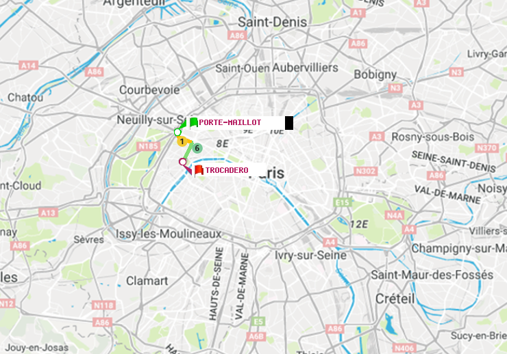 plan itinéraire ratp de Porte Maillot à Trocadéro