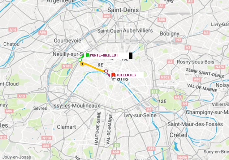 plan itinéraire ratp de Porte Maillot à Tuileries