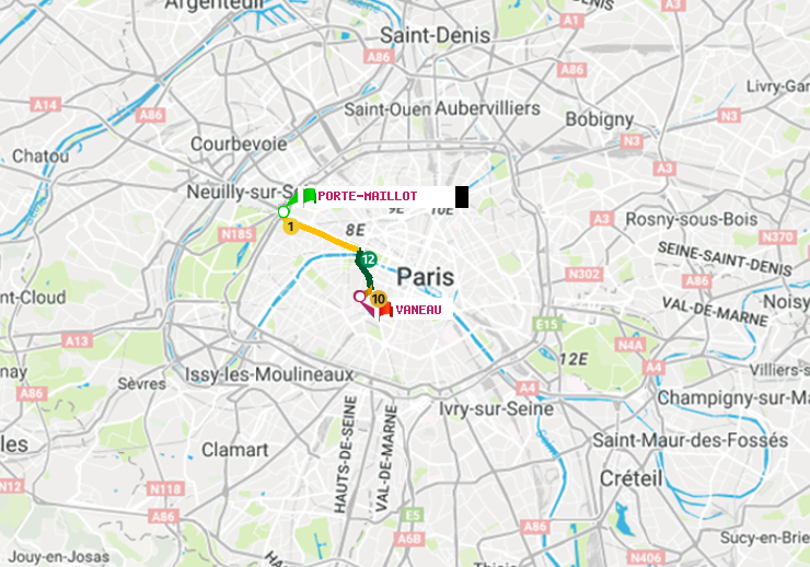 plan itinéraire ratp de Porte Maillot à Vaneau