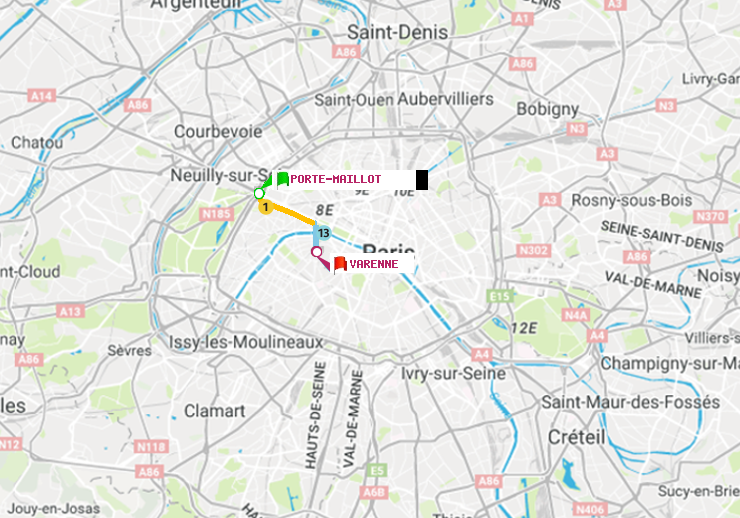plan itinéraire ratp de Porte Maillot à Varenne