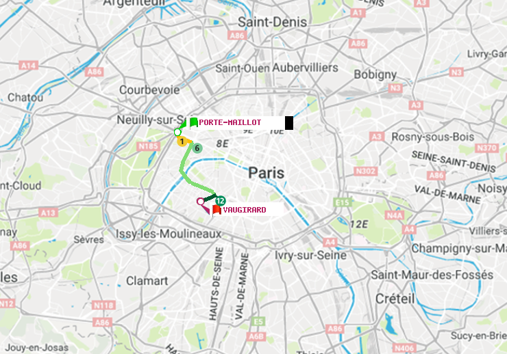 plan itinéraire ratp de Porte Maillot à Vaugirard (Adolphe Chérioux)