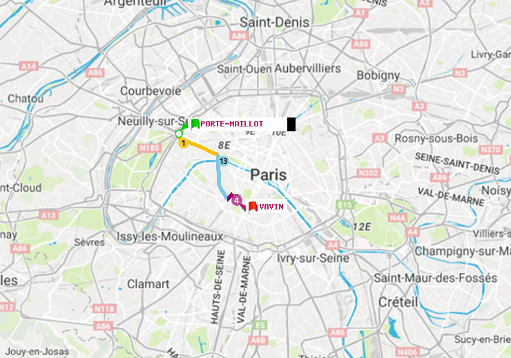 plan itinéraire ratp de Porte Maillot à Vavin