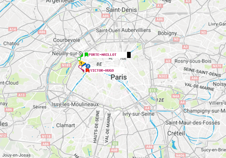 plan itinéraire ratp de Porte Maillot à Victor Hugo