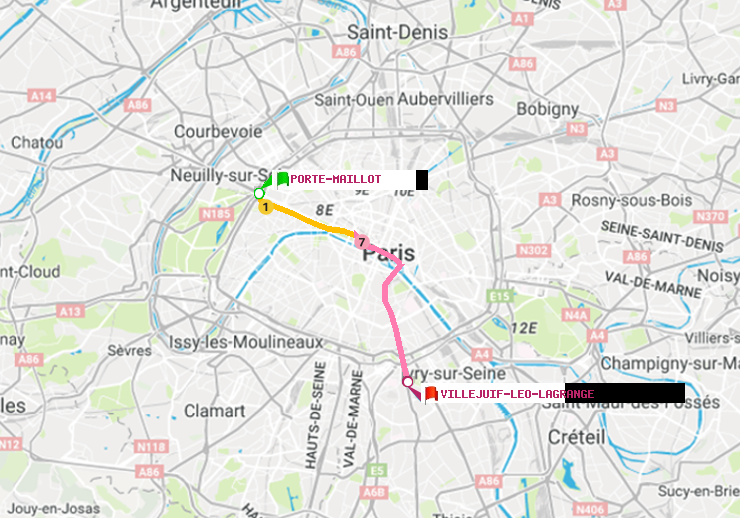 plan itinéraire ratp de Porte Maillot à Villejuif-Léo Lagrange