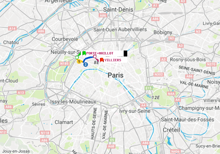 plan itinéraire ratp de Porte Maillot à Villiers