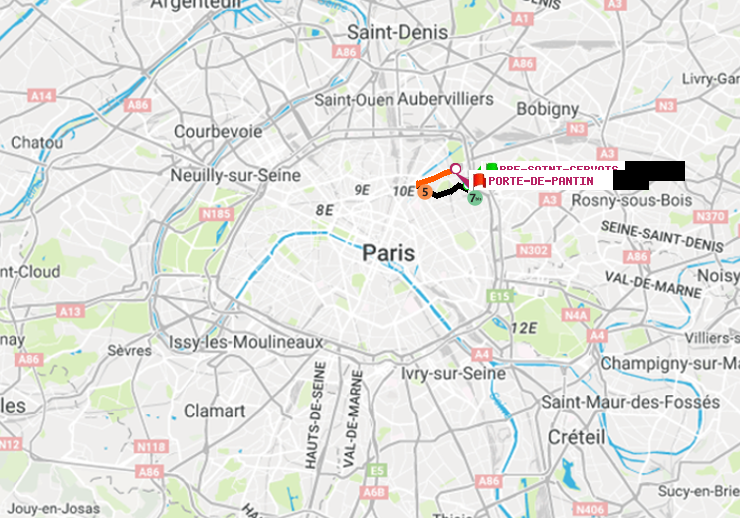 plan itinéraire ratp de Pré-Saint-Gervais à Porte de Pantin