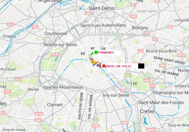 plan itinéraire ratp de Pyramides à Hôtel de Ville