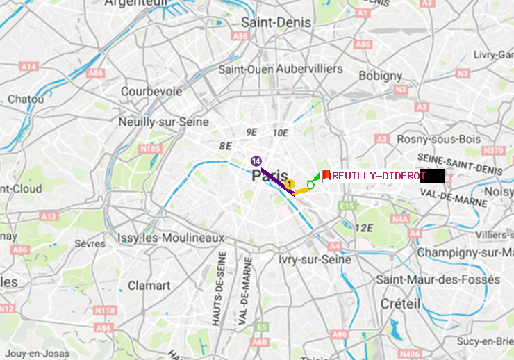 plan itinéraire ratp de Pyramides à Reuilly-Diderot