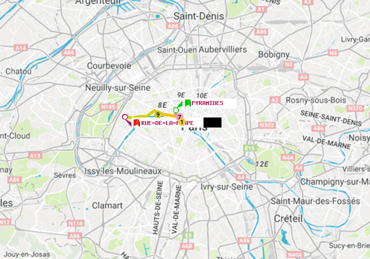 plan itinéraire ratp de Pyramides à Rue de la Pompe (Avenue Georges Mandel)