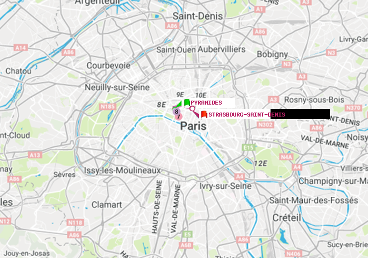 plan itinéraire ratp de Pyramides à Strasbourg-Saint-Denis