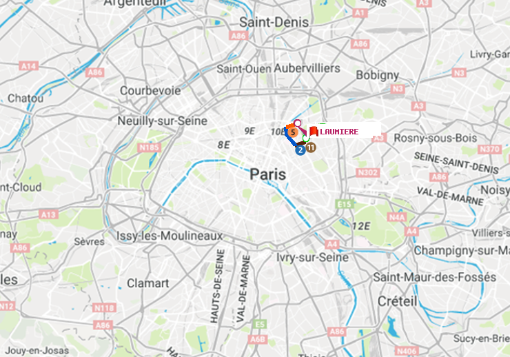 plan itinéraire ratp de Pyrenees à Laumière
