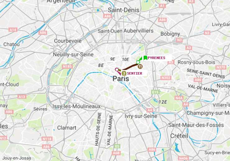 plan itinéraire ratp de Pyrenees à Sentier