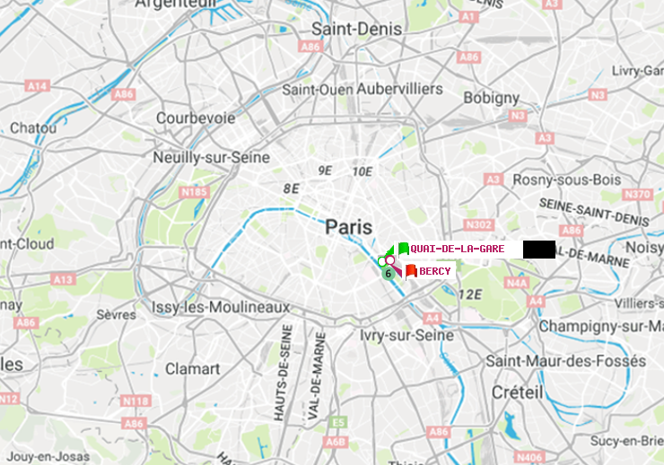 plan itinéraire ratp de Quai de la Gare à Bercy
