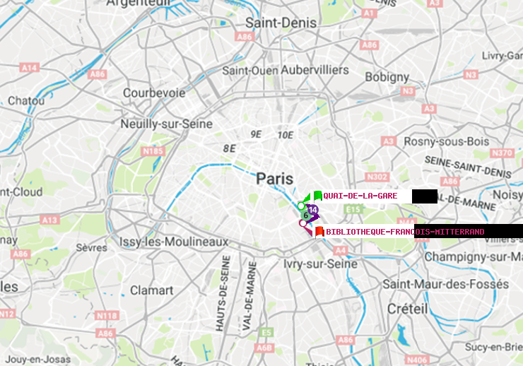 plan itinéraire ratp de Quai de la Gare à Bibliotheque-Francois Mitterrand