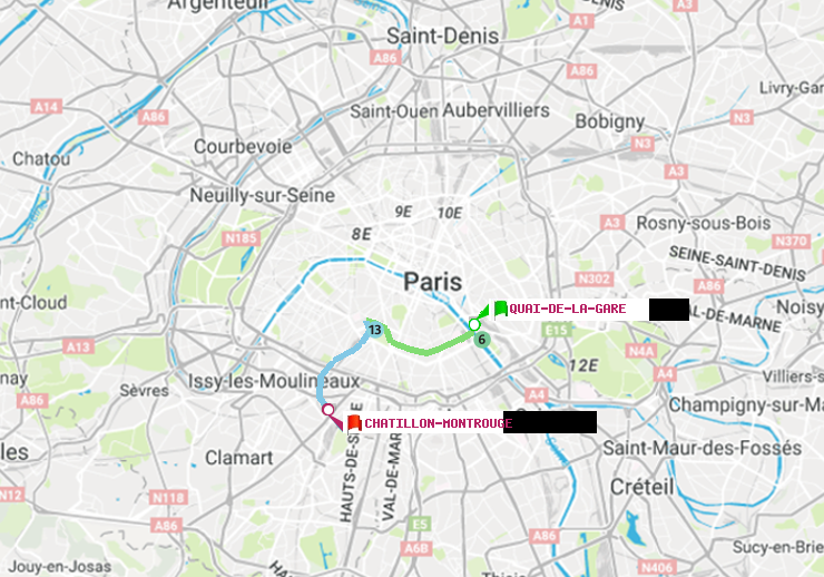 plan itinéraire ratp de Quai de la Gare à Châtillon Montrouge