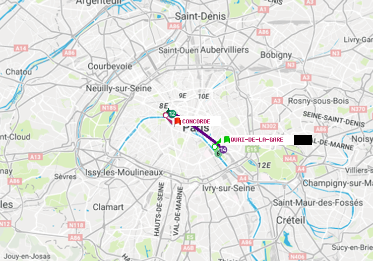 plan itinéraire ratp de Quai de la Gare à Concorde