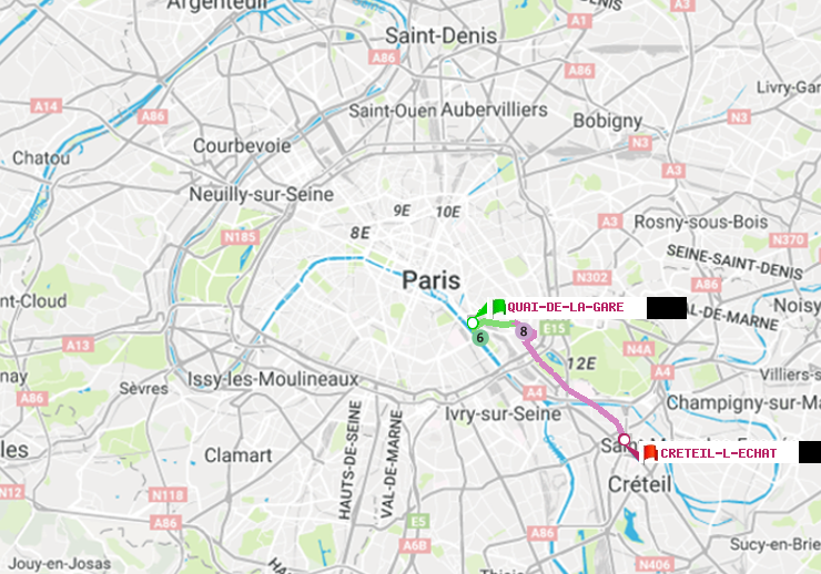 plan itinéraire ratp de Quai de la Gare à Créteil-L