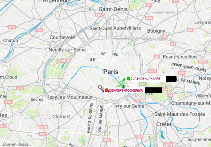 plan itinéraire ratp de Quai de la Gare à Denfert-Rochereau