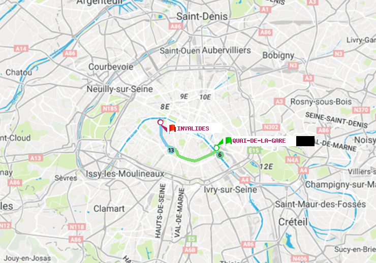plan itinéraire ratp de Quai de la Gare à Invalides