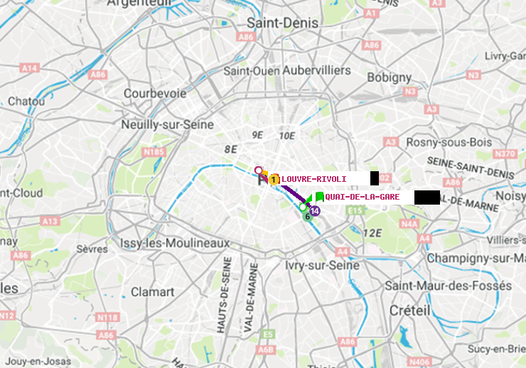 plan itinéraire ratp de Quai de la Gare à Louvre-Rivoli