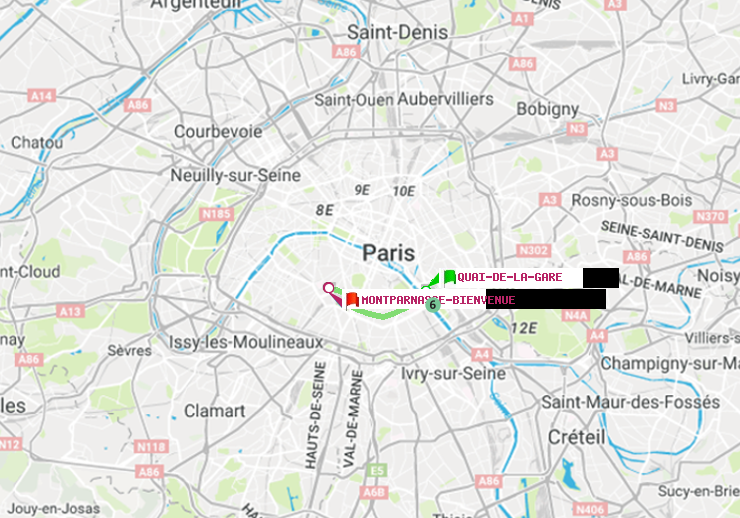 plan itinéraire ratp de Quai de la Gare à Montparnasse-Bienvenue