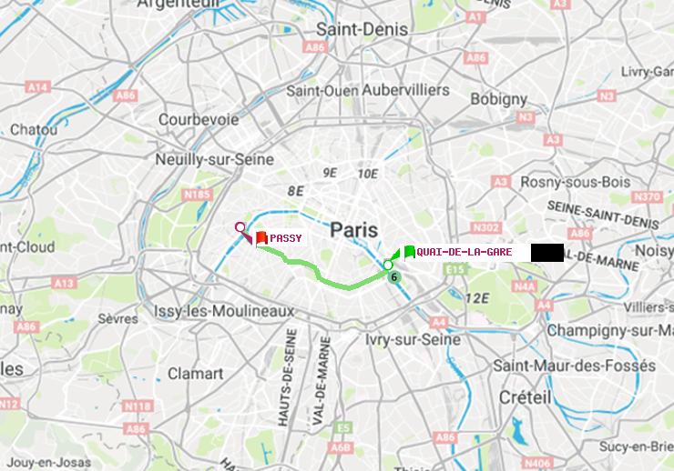 plan itinéraire ratp de Quai de la Gare à Passy