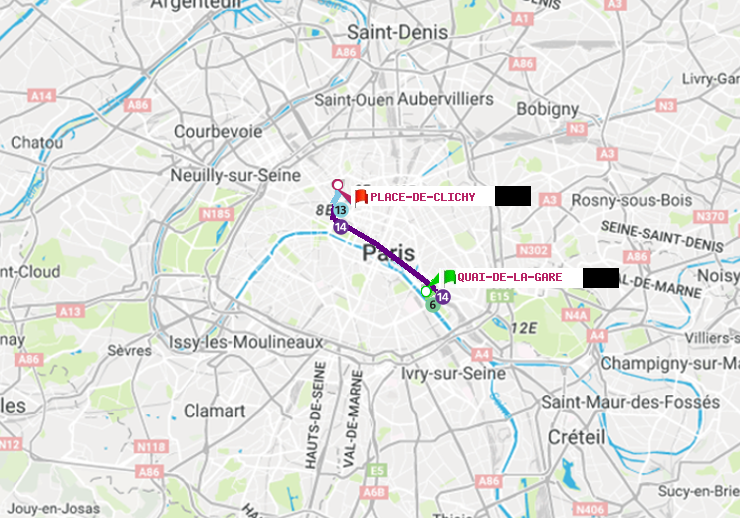 plan itinéraire ratp de Quai de la Gare à Place de Clichy