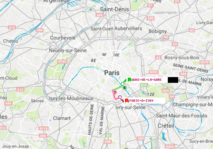 plan itinéraire ratp de Quai de la Gare à Porte d