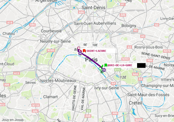 plan itinéraire ratp de Quai de la Gare à Saint-Lazare