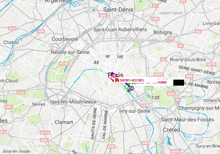 plan itinéraire ratp de Quai de la Gare à Saint-Michel