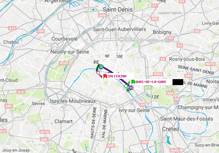 plan itinéraire ratp de Quai de la Gare à Solférino