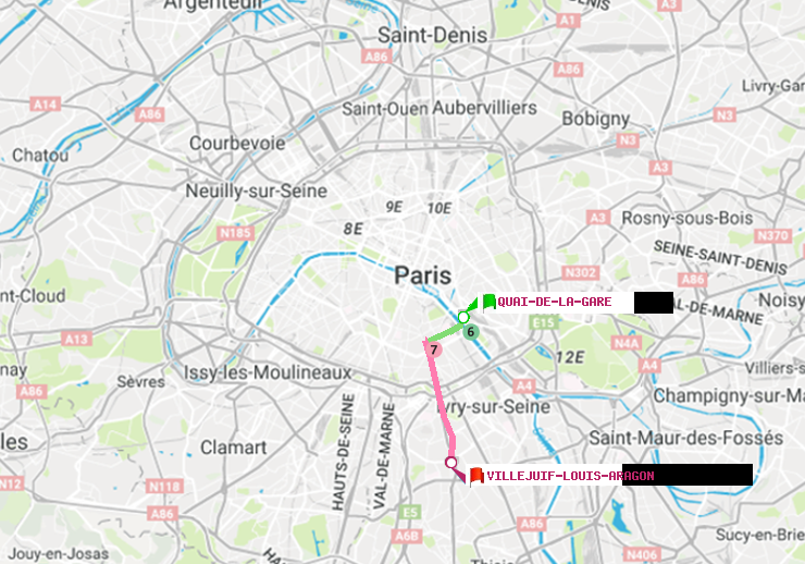 plan itinéraire ratp de Quai de la Gare à Villejuif-Louis Aragon