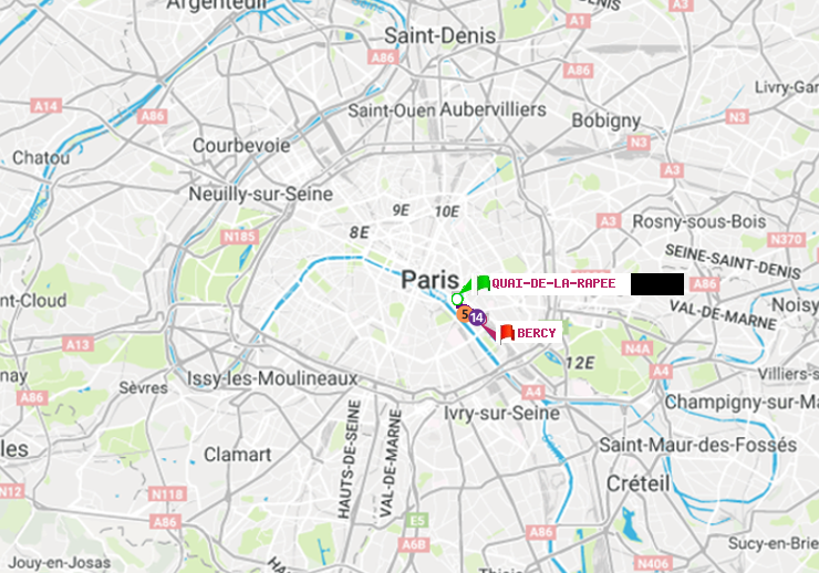 plan itinéraire ratp de Quai de la Rapée à Bercy