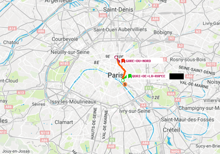plan itinéraire ratp de Quai de la Rapée à Gare du Nord