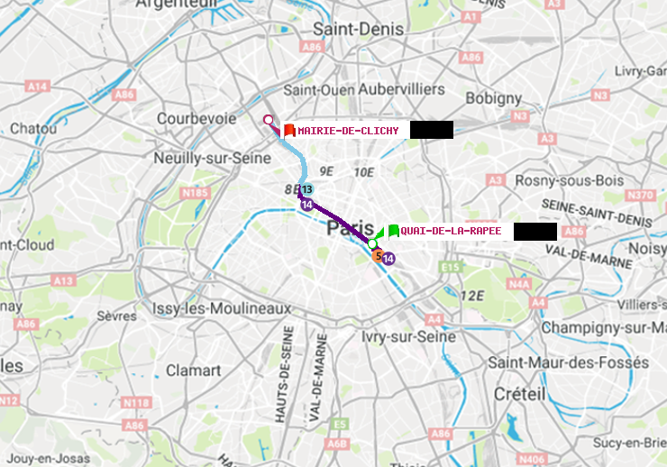 plan itinéraire ratp de Quai de la Rapée à Mairie de Clichy