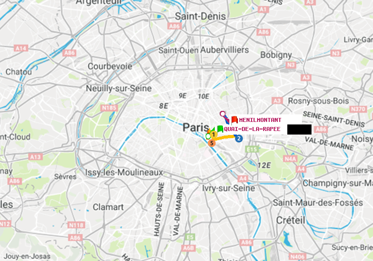 plan itinéraire ratp de Quai de la Rapée à Ménilmontant