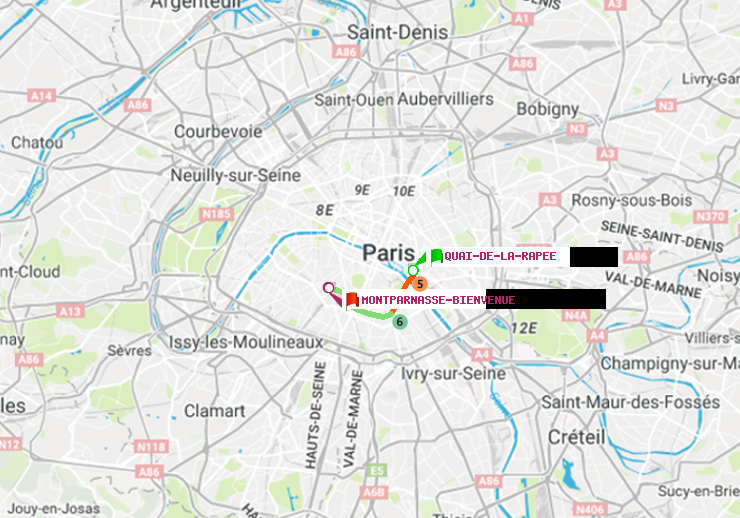 plan itinéraire ratp de Quai de la Rapée à Montparnasse-Bienvenue