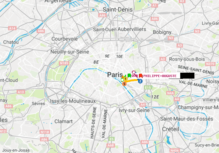 plan itinéraire ratp de Quai de la Rapée à Philippe Auguste