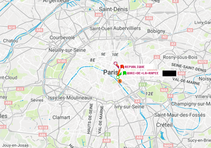 plan itinéraire ratp de Quai de la Rapée à République