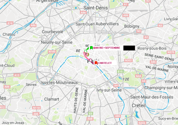 plan itinéraire ratp de Quatre Septembre à Châtelet