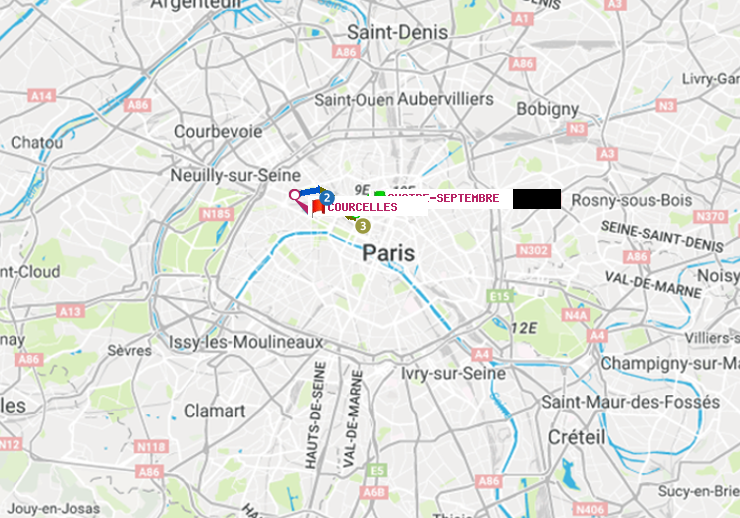plan itinéraire ratp de Quatre Septembre à Courcelles