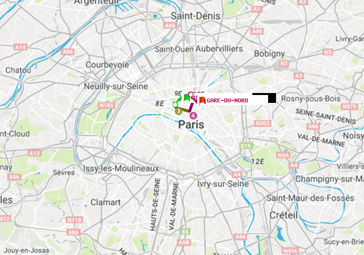 plan itinéraire ratp de Quatre Septembre à Gare du Nord