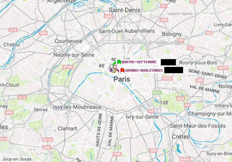 plan itinéraire ratp de Quatre Septembre à Grands Boulevards